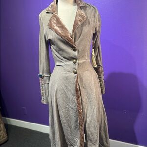 Aratta Silent journey- steam punk stylElegant Long Sleeve Velvet Trim coat Dress